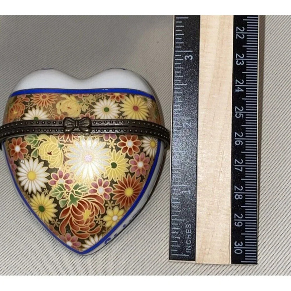 Heart Shaped Floral Flowers Trinket Box Hinged Retro Bohemian Vintage 3‎ Inch - Picture 6 of 7